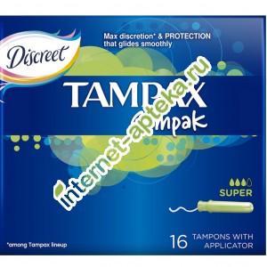 Tampax Тампоны Компак Супер Compak Super с аппликатором 16 штук (Тампакс тампоны)