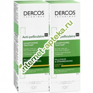 Виши Деркос шампунь против перхоти питательный для сухой кожи головы Двойная упаковка 2 упаковки по 200 мл Vichy Dercos Anti-Dandruff Advanced Action Shampoo Dry Hair Doupack (V08757)