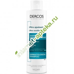 Виши Деркос Шампунь успокаивающий для чувствительной кожи головы без сульфатов для нормальных и жирных волос 200 мл Vichy Dercos Ultra Soothing Shampoo for Normal to Oily Skins (V9100201)