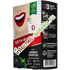 Global white Полоски для отбеливания зубов Древесный уголь без пероксида 7 пар (Глобал Вайт)