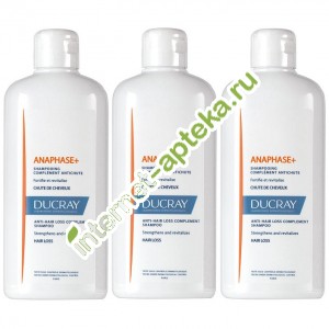 Дюкрей АНАФАЗ Шампунь стимулирующий для ослабленных, выпадающих волос НАБОР 3 упаковки по 400 мл Ducray Anaphase+ Shampooing (Дюкрэ С60392NAB)