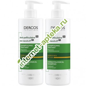 Виши Деркос Шампунь против перхоти питательный для сухой кожи головы НАБОР 2 упаковки по 390 мл Vichy Dercos Anti-pellicuare Anti-Dandruff Shampoo for Dry Hair (V9099601NAB)