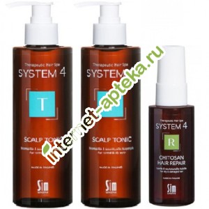 Система 4 Набор (Тоник T для питания и укрепления волос 500 мл 2 ШТУКИ + Спрей R для восстановления волос с хитозаном 50 мл) System 4