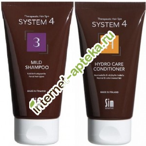 Система 4 Набор (Шампунь 3 для всех типов волос и ежедневного применения 75 мл + Бальзам H для нормальных, сухих и поврежденных волос 75 мл) System 4